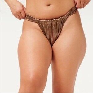 NWT Good American Mocha Foil Ruched Bikini Bottom Size 7 (4XL)